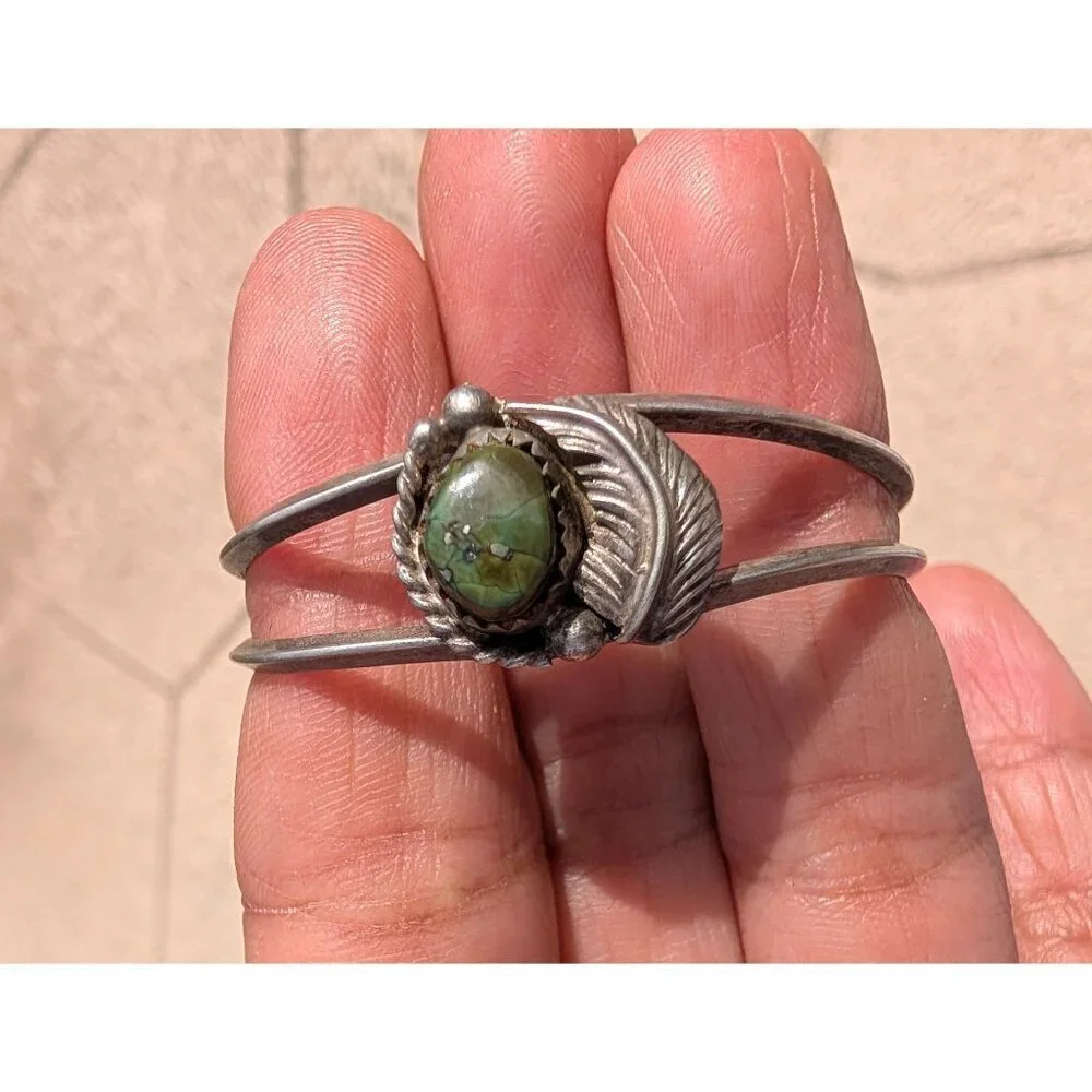 Navajo Sterling Silver & Turquoise Kids cuff Open Bracelet Native American 6.7g